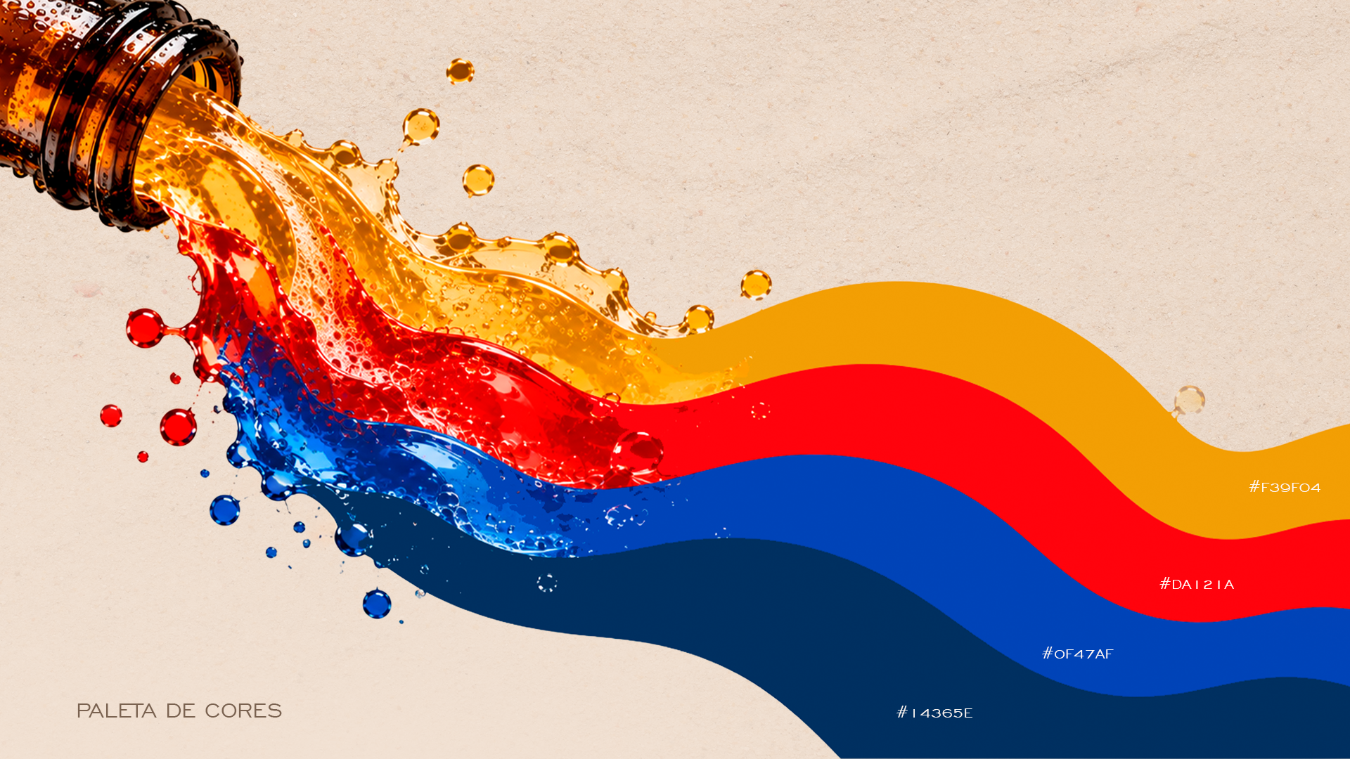 Apresentação das cores oficiais fluindo como líquido cervejeiro
