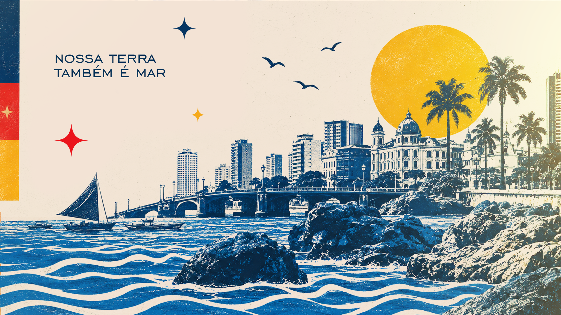 Ilustração da orla de Recife e Farol da Barra